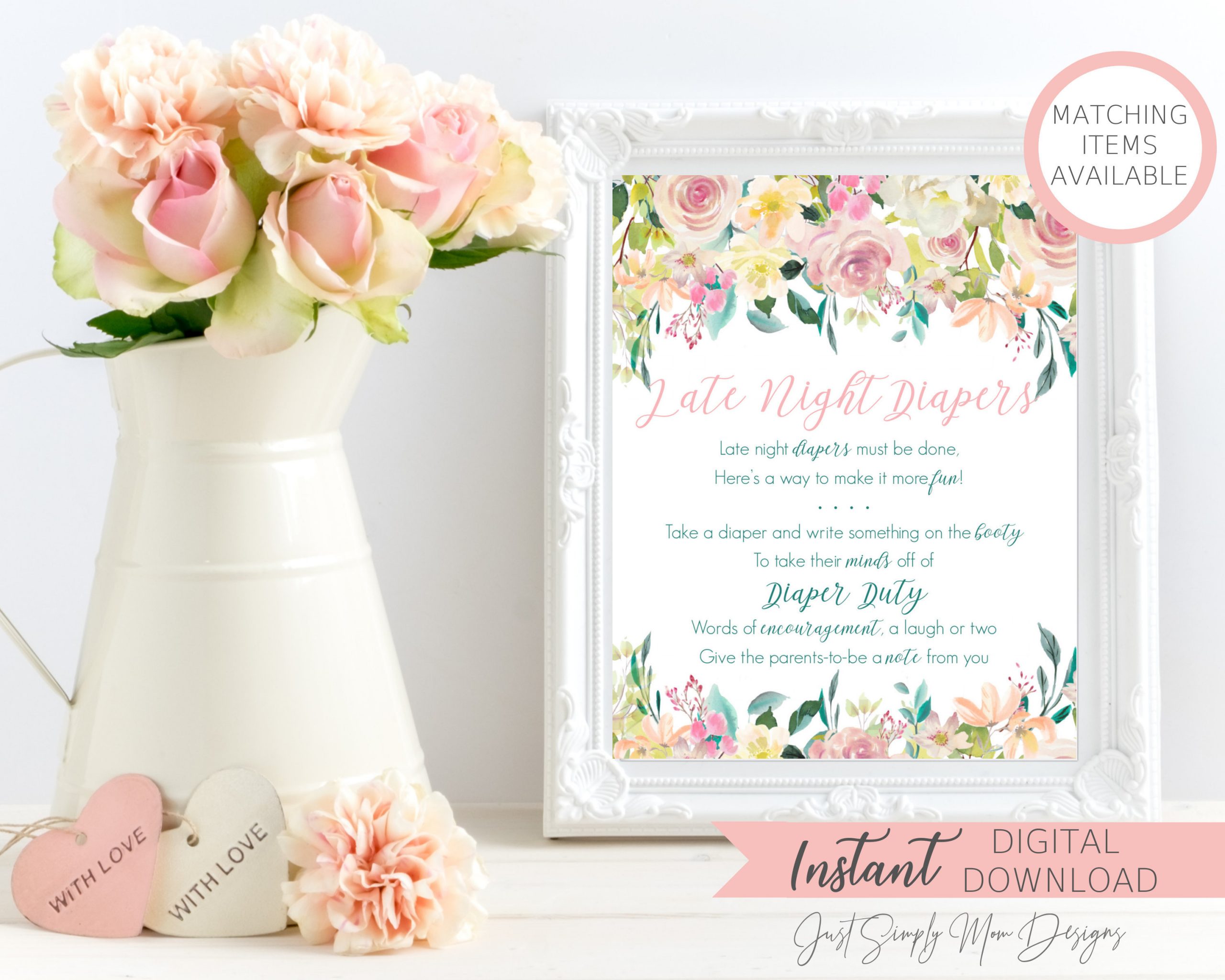 Baby Shower Late Night Diapers Game Sign Just Simply Mom Designs