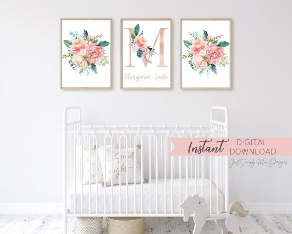 Blush Pink Floral Nursery Wall Decor for Baby Girl Nursery - Just ...